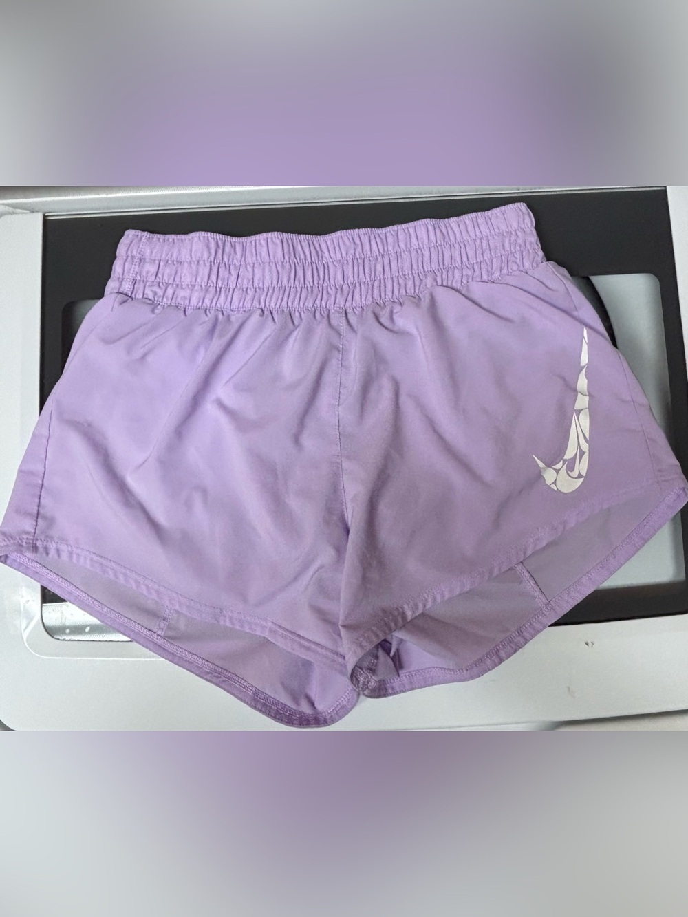 Nike Women’s Lavender Athletic Shorts with White Swoosh